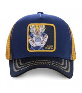 Gorra superheroes CAPSLAB Trucker Majin Vegeta VEG Dragon Ball color negra y amarilla