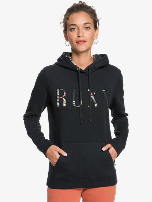 Sudadera ROXY con capucha para Mujer Right On Time ANTHRACITE (kvj0) Ref. ERJFT04280 Negra logo flores