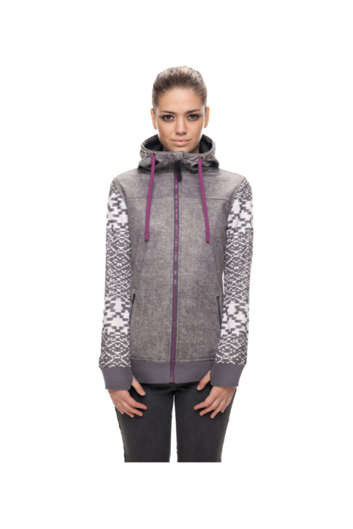 Sudadera Nieve 686 Técnica con capucha y cremallera para mujer WMS ELLA BONDED Ref. L7WCST09 gris estampado mangas