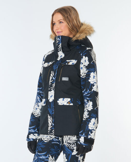 Anorak nieve RIP CURL con capucha pelo para mujer Chic Snow Jacket blac Ref. SGJDK4 negra/azul flores