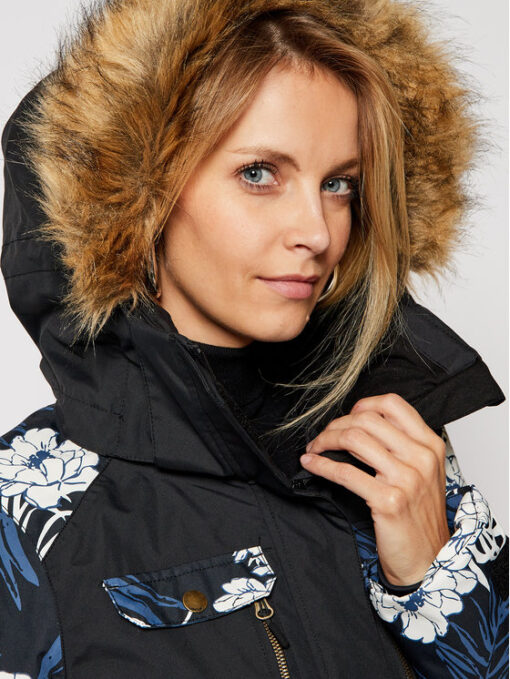 Anorak nieve RIP CURL con capucha pelo para mujer Chic Snow Jacket blac Ref. SGJDK4 negra/azul flores