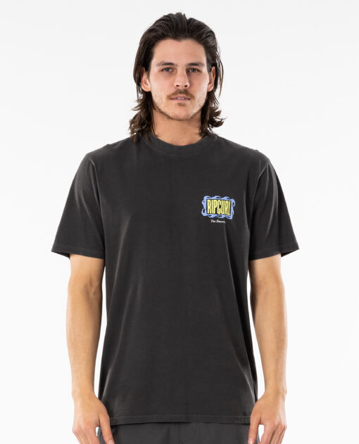 Camiseta RIP CURL hombre manga corta surfera Mind Wave Logo Washed black Ref. CTERL9 negra the shearch