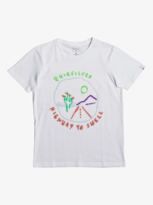 Camiseta QUIKSILVER manga corta niño surfera Highway To Swell WHITE (wbb0) Ref. EQBZT03590 blanca playa pecho