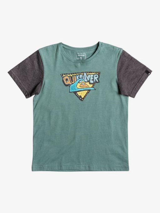 Camiseta QUIKSILVER manga corta niño surfera Classic Super SILVER PINE (gpa0) Ref. EQKZT03125 verde/gris logo pecho