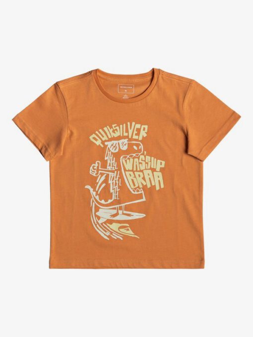 Camiseta QUIKSILVER manga corta niño surfera Wasup Dino FLAMINGO (nks0) Ref. EQKZT03288 naranja divertida