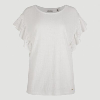Camisa top O'NEILL mangas cortas volantes para mujer FLUTTER T-SHIRT Powder white Ref. 1A7338 blanca volantes