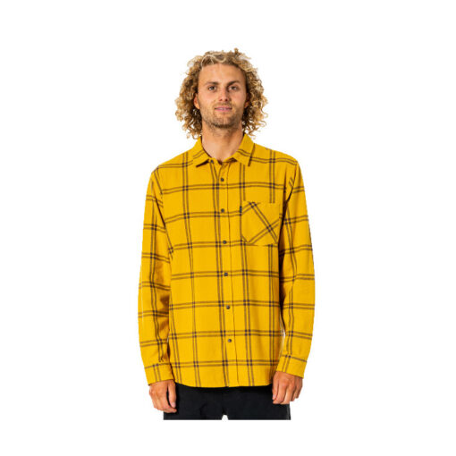 Camisa RIP CURL de Manga Larga con capucha franela Hombre Checked Out Mustard Ref. CSHGU9 cuadros mostaza