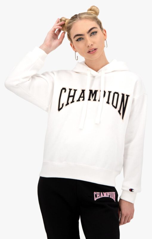 Sudadera CHAMPION con capucha para mujer COLLEGIATE LOGO ORGANIC HOODIE Ref. 114766 blanca