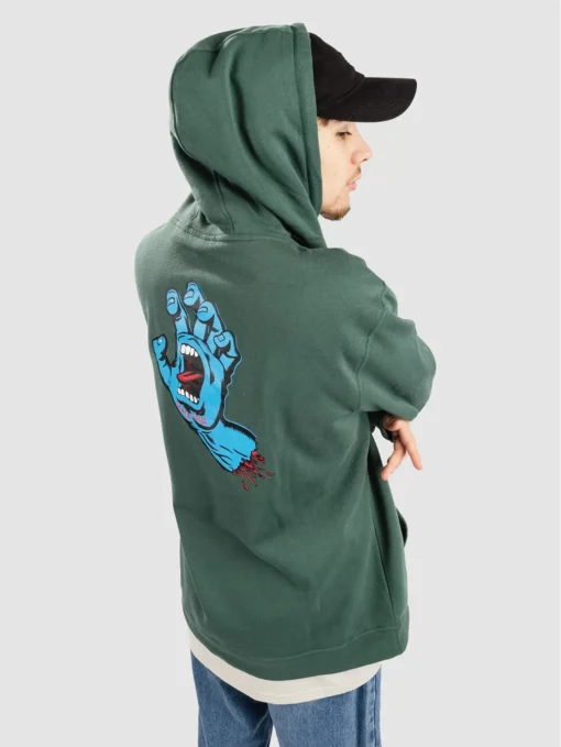 Sudadera Santa Cruz hombre suave con capucha SCREAMING HAND CHEST HOOD Ref. SCA-HDY-5577 CEDAR- Verde mano azul