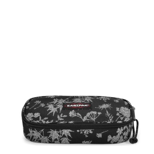 Estuche escolar Eastpak: PLUMIER OVAL EK717L76 Bloom Silver negro con flores plateadas