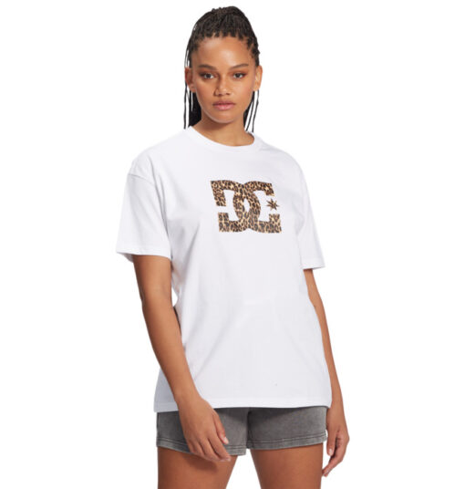 Camiseta DC Shoes manga corta para mujer DC STAR FRIEND (wbbo) Ref. ADJZT03043 blanca logo pecho leopardo