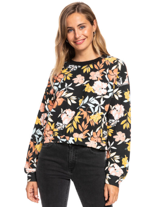 Sudadera ROXY cuello redondo para Mujer Off To The Beach ANTHRACITE ISLAND VIBES (xkby) Ref. ERJFT04522 negra flores