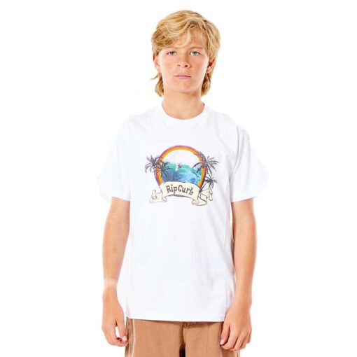 Camiseta RIP CURL Niño manga corta surfera Action Optica white  Ref. KTEWG9 blanca logo pecho