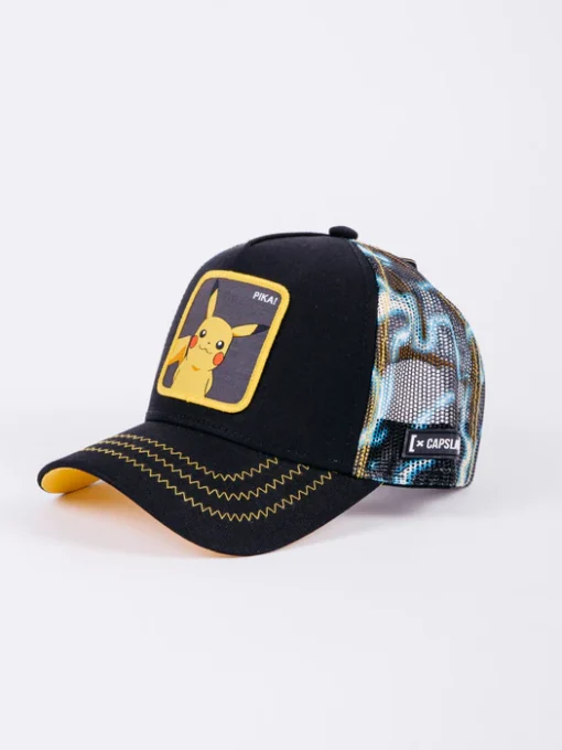 Gorra superheroes CAPSLAB Trucker negra Pikachu PKM2 ELE1 Pokémon negra y amarilla