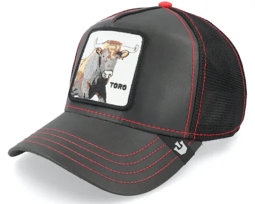 Gorra Animales GOORIN BROS BULL NIGHTS negra rejilla, ajustable con parche toro