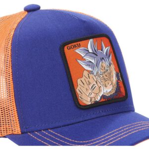 Gorra superheroes CAPSLAB trucker rejilla y ajustable Son Goku ULT1 Ultra Instinct Dragon Ball azul y naranja