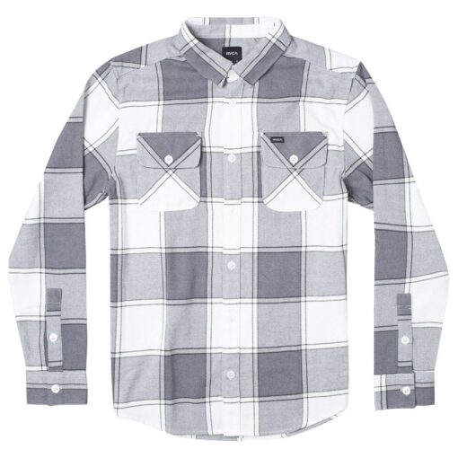 Camisa de Manga larga Hombre RVCA F1SHRJ RVF2 THATLL WORK FLANNEL LS cuadros gris y blanco