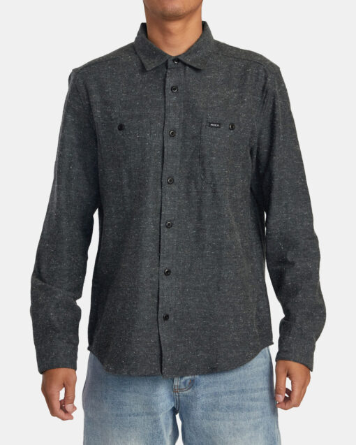 Camisa de franela fina Manga larga hombre RVCA ref-AVYWT00350 HARVEST NEPS FLANNEL gris oscura jaspeada