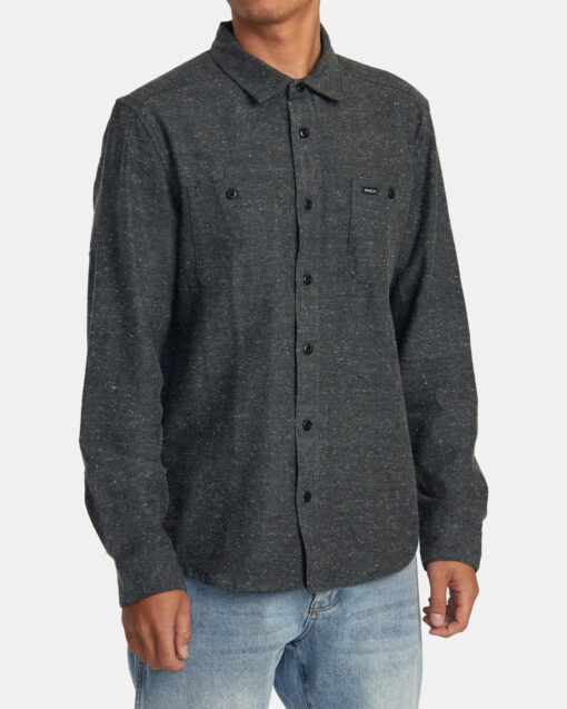 Camisa de franela fina Manga larga hombre RVCA ref-AVYWT00350 HARVEST NEPS FLANNEL gris oscura jaspeada