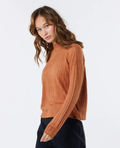 Jersey RIP CURL Mujer cuello redondo para mujer COSY FLEECE CREW ref-048WFL Light brown -caldera