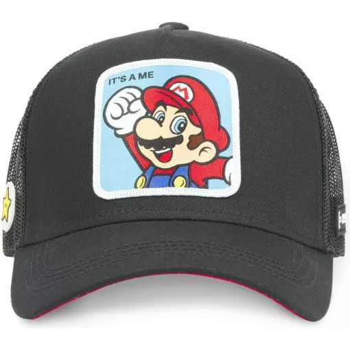 Gorra superheroes CAPSLAB MARIO IT'S A ME Trucker negra con parche bordado rejilla y ajustable negra