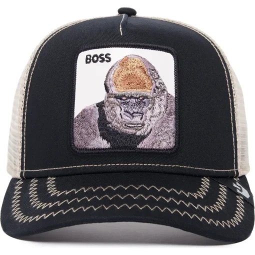 Gorra Animales GOORIN BROS Gorilla ajustable y rejilla THE BOSS EBONY gorila King of the Jungle negra/beige