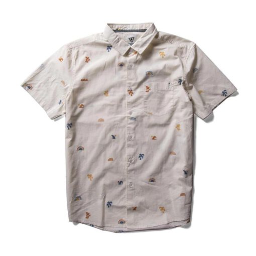 Camisa Hombre VISSLA manga corta ECOLOGY CENTER SURF FARM ref-M5061SUF beige con estampado