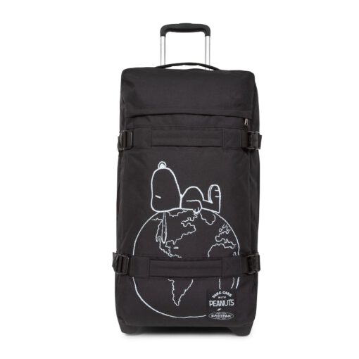 MALETA CABINA AVIÓN EASTPAK TRANSIT'R M 78L EK0A5BA7 7O1 PEAMUTS PLACED -negra con dibujo Snoopy