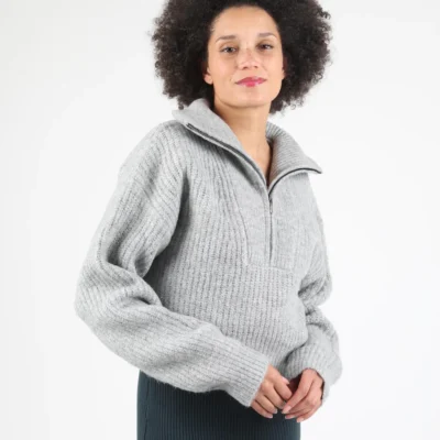 Jersey de punto vegano WEMOTO chica con cuello alto y cremallera SID Ref. 242.507-300 heather-gris