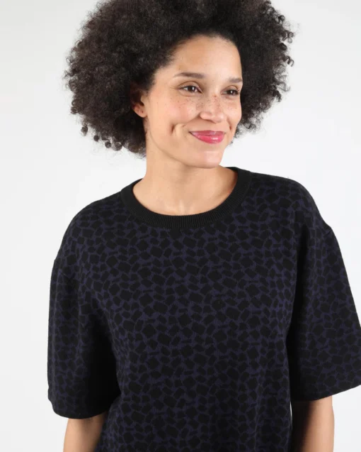 Camiseta de punto jacquard de algodón de manga corta vegano WEMOTO Ref-242.214-451 PAIGE -blue