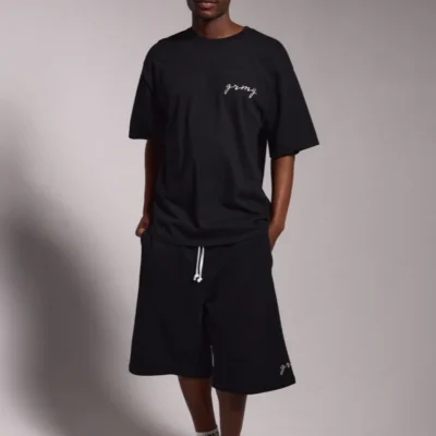 PANTALON CHANDAL GRIMEY GRTS189-SS25 SAVAGE DOMAIN FRENCH TERRY BAGGY SWEATSHORTS BLACK-negro