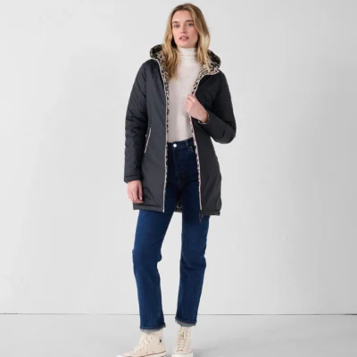 Chaqueta capucha pelo Jott de plumas MujerWJAC212537 VERONE PRINT reversible B0J BLACK-BEIGE LEOPARD