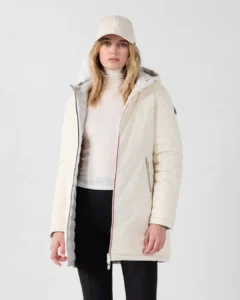 Chaqueta capucha pelo Jott de plumas Mujer WJAC212537 VERONE 90M Natural/Ice Grey reversible Blanco roto