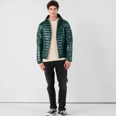 Chaqueta con capucha Jott de plumas pato Hombre NICO SHINY 20V DEEP FOREST-verde