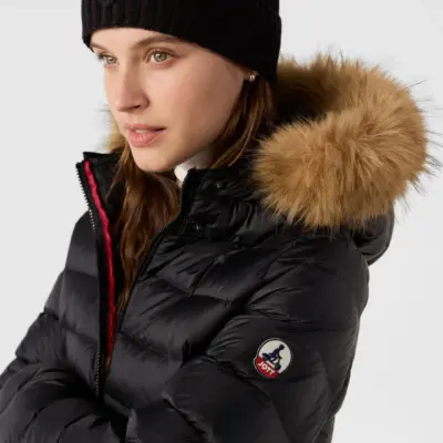 Chaqueta Jott de plumas pato Mujer con capucha de pelo GRAND FROID FW23MJAC50 999 Noir -negro