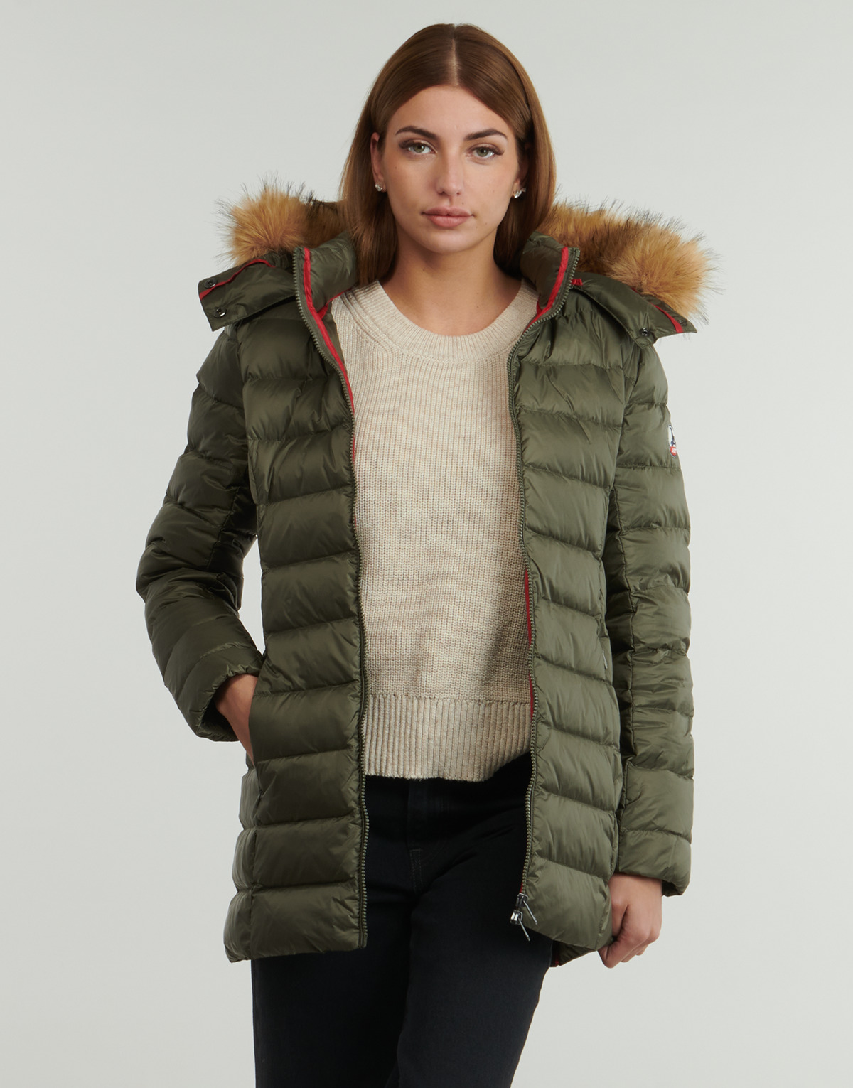 chaqueta perle Jott Chaqueta Jott de plumas pato Mujer con capucha de pelo GRAND FROID FW24WDOW66 PERLE 255 Army -Khaki