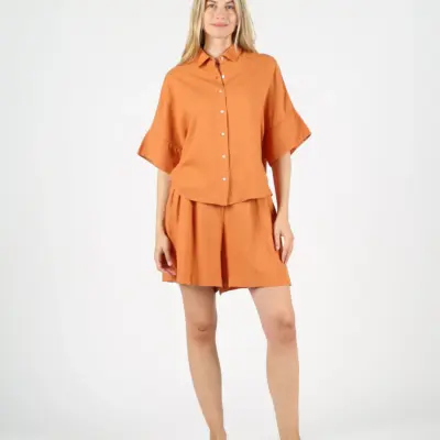 Camisa de manga corta y algodón vegano WEMOTO SARA LINEN Terracota ref-272.302-516 Naranja