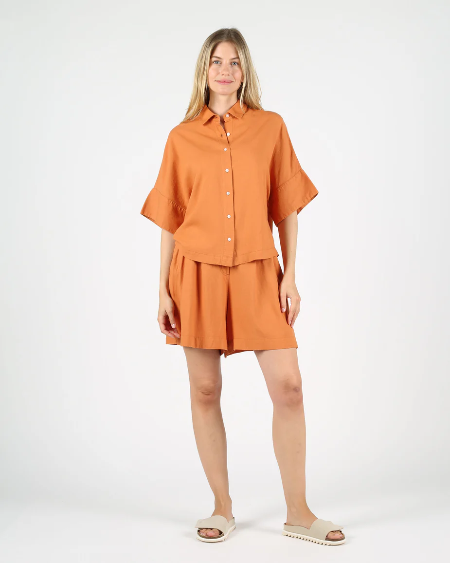 Camisa de manga corta y algodón vegano WEMOTO SARA LINEN Terracota ref-272.302-516 Naranja